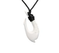 81stgeneration Großer Handgeschnitzter HEI Matau-anhänger aus Knochen | Surfer-Accessoire für Herren | Handgefertigte Halskette im Maori-Stil mit Fischhakenkordel | Angel-amulett