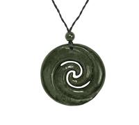 81stgeneration Halskette mit Großem Doppel-Koru-spiralanhänger aus Nephrit-Jade | Kordelkette im Maori-Stil für Herren | Echtes Handgeschnitztes Stammes-amulett aus Grünstein