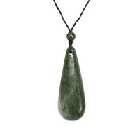 81stgeneration Halskette mit Großem Roimata-anhänger aus Nephrit-Jade | Kordelkette im Maori-Stil aus Grünem Stein in Tropfenform für Herren | Tribal Naturschmuck für Damen