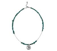 81stgeneration Halskette mit Türkisfarbenen Splitterperlen aus Sterlingsilber für Damen | 925 Silber Blaue Edelsteinperlen Ohm Halsketten | Hindu-Mantra-Anhänger | Spirituelles Geburtssteingeschenk