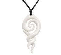 81stgeneration Handgeschnitzte Halskette mit Doppel-Koru-spiralanhänger aus Knochen | Pikorua Kordelkette für Herren | Amulett im Maori-Stil für Damen | Tribal Handgefertigter Statement Surferschmuck