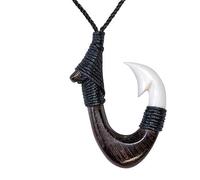 81stgeneration Handgeschnitzte Halskette mit HEI Matau-anhänger aus Knochen und Holz | Fischhaken Knochen Halskette | Handgefertigte Halsketten im Maori-Stil für Frauen | Surferkette Herren