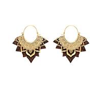 81stgeneration Handgeschnitzte Lotusblumen-mandala-creolen aus Goldenem Messing | Hindu-symbol-statement-ohrringe | Bohemian Gypsy Holzreifen für Damen | Handgefertigter Boho Tribal Festival Schmuck