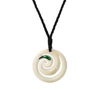 81stgeneration Handgeschnitzter Anhänger aus Paua-Muschel aus Knochen mit Doppelter Koru-spirale | Verstellbare Kordel-Surfer-Halskette für Männer | Damen-amulett im Maori-Stil mit Abalone