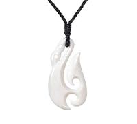 81stgeneration Handgeschnitzter Großer HEI Matau Haifischschwanz-anhänger aus Knochen | Surfer-Accessoires für Herren | Handgemachte Tribal Fischhaken Halskette | Koru-spiralamulett im Maori-Stil