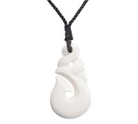 81stgeneration Handgeschnitzter HEI Matau Anhänger aus Knochen mit Paua-Muschel | Surfer-Accessoires für Herren | Handgemachte Tribal Fischhaken Kordel Halskette | Pikorua-amulett im Maori-Stil