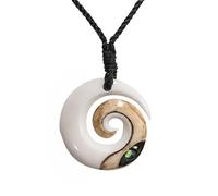 81stgeneration Handgeschnitzter Koru-anhänger aus Echtem Knochen mit Echter Abalone-Muschel | Schwarze Kordel Hawaii Halskette | Schmuck im Maori-Stil | Runde Spiralwirbel-Surfer-Halskette für Männer