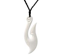 81stgeneration Handgeschnitzter, Langer, Gebogener HEI Matau-anhänger aus Knochen | Surfer-Accessoire für Herren | Handgefertigte Halskette im Maori-Stil mit Fischhakenkordel