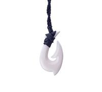 81stgeneration HEI Matau-Halskette im Maori-Stil | Handgeschnitzter Knochenanhänger | Damen Herren Surfer Schmuck | Schwarze Kordel Hawaii Halskette mit Knochen Angelhaken