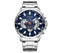 8363 Herren-Armbanduhr, wasserdicht, Chronograph, Militär, Armee, Edelstahl, Herren-Sportuhr (Silberblau), Silber, blau, Chronograph, Quarz-Uhrwerk