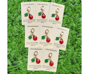 8er Set Glücksmarienkäfer & Vierblatt-Kleeblatt Schlüsselanhänger Anhänger - Mit Karten - Bringen Glück für Familie & Freunde - Perfektes Geschenk für