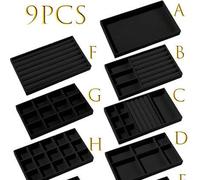 9/1 Stück schwarze Samt Schmuckablage, Schmuckaufbewahrungsbox mit großer Kapazität und separaten Fächern, stapelbarer Schmuckständer für Ohrringe, Ha