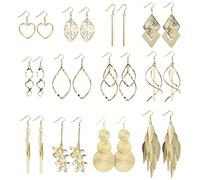 9/12 Paar Böhmen Tropfen Ohrringe Lange Haken Ohrhänger Boho Set für Damen | Ohrringe Hängend Lange Böhmen Tropfenohrringe Groß Anhänger Ohrhaken Ohrringe Rund/Prisma/Feder/Kette/Wellen/Blätter/Quasten