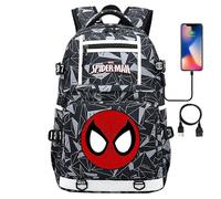 (9) 18 Zoll Super Hero Spider Man USB-Laptop-Rucksack - Jugend-Studentenrucksack für Männer und Frauen