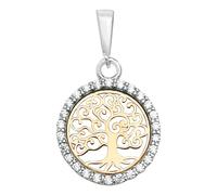 9 ct/Karat Weißgold/Gelb Gold Damen - Lebensbaum Anhänger mit Zirkonia