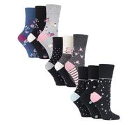 9 Paar Multipack Ladies Cotton Crew Non Elastic Socks | Gentle Grip | Womens Soft Top Striped Patterned Non Binding Socks - Floral Spot EU 37 - 42