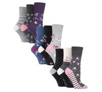 9 Paar Multipack Ladies Cotton Crew Non Elastic Socks | Gentle Grip | Womens Soft Top Striped Patterned Non Binding Socks - Floral 3 EU 37 - 42