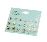 9 Paar Ohrclips Damen Mode Runde Perle Ohrstecker Anhänger Diamant Lady Ohrringe Schmuck Zubehör Goldenes Geschenk Elegant und BeliebtDurability