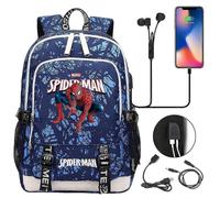 (9) Spiderman USB-Laptop-Reiserucksack für Jungen, Mädchen, Kinder, Teenager, Studenten, Männer, Frauen