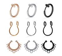9 Stück Gefälschte Nasenringe, Kucheed Fake Septum Ringe Nasenreifen,Faux Septum Nasenring Creolen Nicht Durchbohrte Ohrringe Set,Wendel Knorpel Lippe Piercing Schmuck für Damen Herren