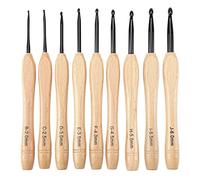 9 Stück Häkelnadel-Set mit flachem Griff aus Holz für leichtes Stricken und Häkelzubehör 2,0 mm bis 6,0 mm