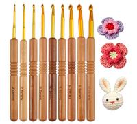 9 Stück Häkelnadeln Set, 2,0-6,0 mm Ergonomischer Häkelnadel Holzgriff, Aluminiumkopf, Holz Stricknadeln für Arthritische Hände, Leichte Crochet Hook Set für Anfänger und Häkelgarn