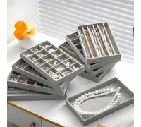 9 Stücke/Set elegantes stapelbares Samt-Schmuckfach - Antik-Finish, tragbarer Mehrzweck-Organizer für Ringe, Ohrringe und Halsketten, große Schubladen