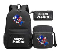 (9)Super Mario 3D-Druck USB-Diebstahlsicherung Jugend-Studenten-Rucksack-Set - Lässige Reisetasche für