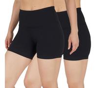 90 Degree By Reflex Damen-Biker-Shorts mit hoher Taille, gerippt, für Workout, Yoga, Laufen, Bauchkontrolle, Spandex, Schwarz, 2er-Pack, 12,7 cm, Klein