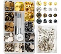 90 Sets Große Druckknöpfe, 17 mm 4 Farben Druckknopf Set aus Messing, Metall Druckknöpfe ohne nähen mit Fixierwerkzeug Kit für Leder, Kleidung, Jacken, Jeans trägt, Brieftasche, Handtasche