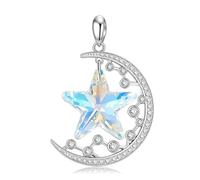 925 Mond Stern Liebe Blaues Herz Anhänger Damen Sterling Silber Schmuck Geschenk Schmetterling Halskette