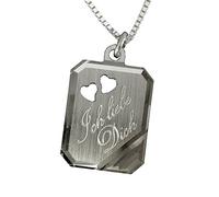 925 Silber Anhänger mit 2 ausgestanzten Herzchen +Kette + Gravur: Vorderseite: Ich liebe Dich + Rückseite Datum/Vorname