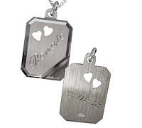 925 Silber Anhänger mit 2 ausgestanzten Herzchen +Kette + Gravur: Vorderseite: Vorname + 1 Datum auf der Rückseite