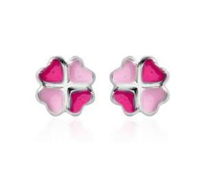 925 Silber Kinderohrstecker Kleeblatt pink rosa