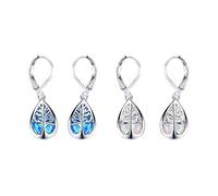 925 Silber Ohrringe Frauen Lebensbaum Wasser Tropfen Ohr Clip Temperament Französisch Stil Glänzendes Gesicht Kleine Frische Kühle Stil Ohrringe Muttertag Geschenk (Weiß+Blau)