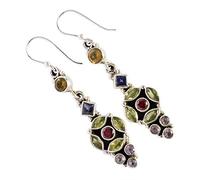 925 Silber Ohrringe mit Peridot Edelstein Amethyst Granat Citrin Iolith Facettierte Lünette Handgefertigter Schmuck Bunte Tropfen-Ohrringe Geschenk für Sie