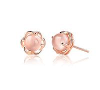 925 Silber Schmuck Ohrringe Runde Rosenquarz Edelstein Ohrstecker Roségold Accessoires für Frauen Hochzeit Verlobung