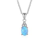 925 Sterling Silber Anhänger Halsketten Erstellt Oval Blauer Opal Halskette Zirkonia Edles Schmuck Geschenk Für Frauen