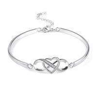 925 Sterling Silber Armband Infinity Damen Armreif Unendlichkeit Herz Armbänder breit Glitz Kristall Verstellbar Armkette 925 Sterling Silber Armband Ketten Armreif Silber Damen Frauen Freundin Mama