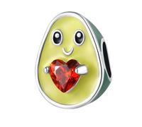 925 Sterling Silber Avocado Charm mit rotem Herz, kompatibel mit Pandora Armband