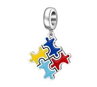 925 Sterling Silber bunter Autismus-Puzzle-Charm Herz Liebe Charm roter Kristall Charm Jahrestag Charm für Pandora Armband (B)