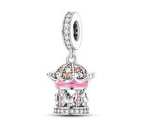 925 Sterling Silber Charms für Armbänder Pferdekarussell-Charms kompatibel mit Pandora-Armbändern Reise-Charms mit winzigen Edelsteinen für Armbänder Geschenk für Mädchen und Teenager