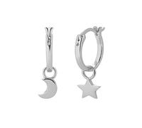 925 Sterling Silber Creolen mit Anhänger Ohrringe für Damen, Mädchen und Frauen Kreolen hängend klein mit Mond und Stern (Silber)