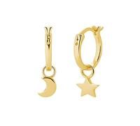 925 Sterling Silber Creolen mit Anhänger Ohrringe für Damen, Mädchen und Frauen Kreolen hängend klein mit Mond und Stern (Gold)