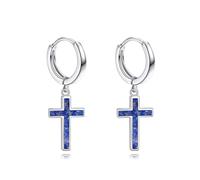 925 Sterling Silber Creolen Silber Kreuz Ohrringe Lapislazuli Schmuck für Frauen Mädchen Männer Junge Frauen Teenager Mädchen Kind Damen Herren