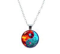 925 Sterling Silber Damen Klassische Tai Chi Runde Glashalsketten, Yang Halskette für Männer, Yin Anhänger