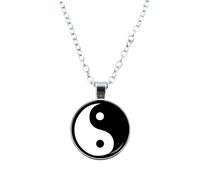 925 Sterling Silber Damen, klassisches Tai Chi mit rundem Glasanhänger und Halsketten, Yin Yang Halskette für Herren