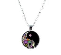 925 Sterling Silber Damen, klassisches Tai Chi mit rundem Glasanhänger und Halsketten, Yin Yang Halskette für Herren