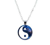 925 Sterling Silber Damen, klassisches Tai Chi mit rundem Glasanhänger und Halsketten, Yin Yang Halskette für Herren