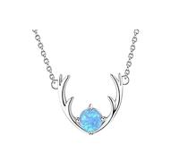 925 Sterling Silber Edler Schmuck Elch Hirsch Geweih Form Halskette Mit Blauem Opal Halsketten & Anhänger Für Frauen